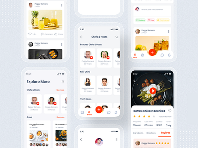 Learn Cooking - Social application for food lovers UI kit 2020 trend delivery app feed page flat food app free latest app profile page social ui ui8