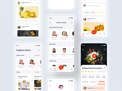 Learn Cooking - Social application for food lovers UI kit abhinavsharma animation dailyui design drawing dribbble feed page food lovers free design illustration landing madbrains social app trending ui ui kit ui kit design uiuxdesigner