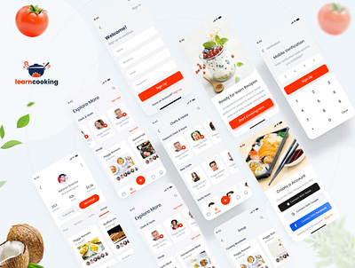 Learn Cooking - Social application for food lovers UI kit abhinavsharma animation app cooking food food and drink free illustration landing learning madbrains social app typography ui8 uiuxdesigner website