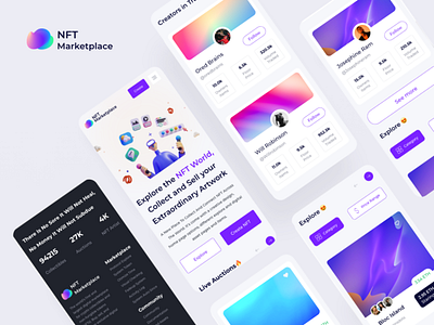 NFT Marketing animation cryptoart ethereum futuristic glassmorphism illustration landing madbrains mobile app nft app nft app concept typography vector