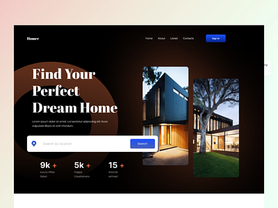 Real Estate Landing Page airbnb apartment branding builder creative home design find home hotel house landing logo madbrains real esate real estate landing page travel typography vector