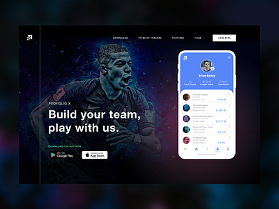 Fantasy Sports App Landing Page app betting black blue branding dark fantasy fantasy sports football minimal sports ui ux