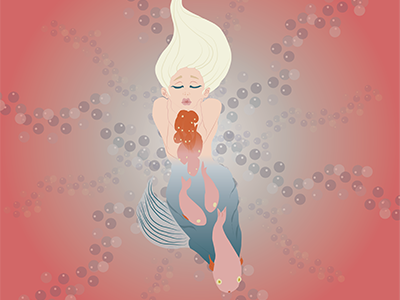 Merfish art bubbles colorful fantasy fish illustration magic mermaid ocean vector woman