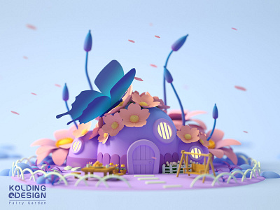 【C4D】Home of the elves_01_Spring building c4d cabin cartoon cinema 4d elf flower house illustraion octane pink