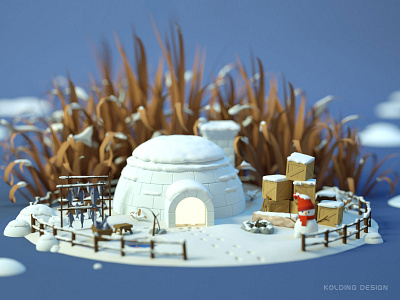 Home of the elves-04-Winter 3d art building c4d cabin elf eskimo fishing igloo illustraion octane scenario snowman winter