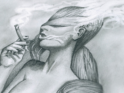 Girl with Cigar drawing girl hair nude pencil sketch smoking