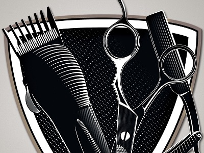 Barber Shield barber clippers crest hair halftone razor salon scissors shield