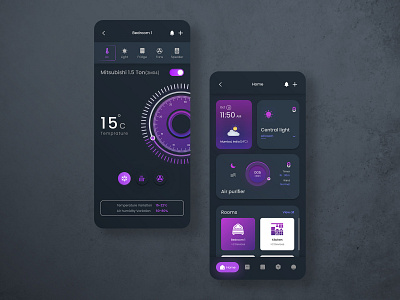 Dark App UI for Remote Control Appliances app application darkui design iot mobile application ui uiux user interface