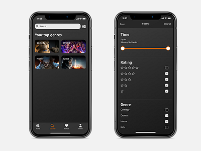 Movie app | Search & Filter app black filter moons movie movie app rating search slider ui