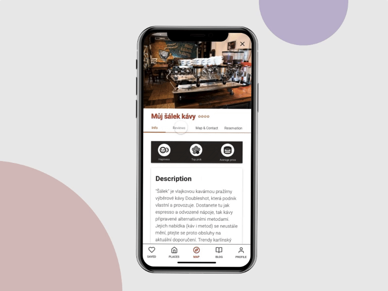 Restaurant review App | Menu Tabs | Interactive GIF app clean coffee design gif interactive ios menu minimal photo prototype restaurant reviews tab ui webtoapp