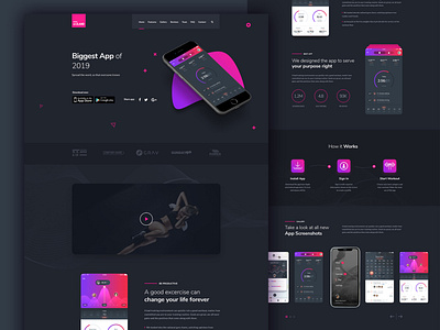 Rath Dark - App Landing One page PSD Template abstract andit animation app design app landing onepage art business clean design corporate delivery delivery app high quality psd files illustration photoshop typography web design website design