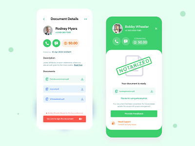 Digital Notary Service document feedback green ui layout live mobile ui notary red registration shedule uidesign ux design