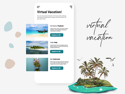 Virtual Vacation! design illustration illustrator minimal travel travel app traveling typography ui design ui design challenge uiux user experience ux ux design virtual virtualreality