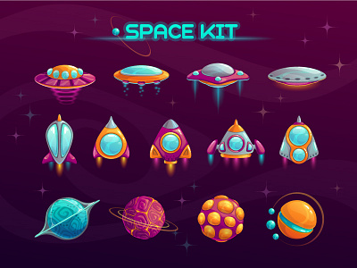 Space Kit assets game gui planet rocket space ufo vector