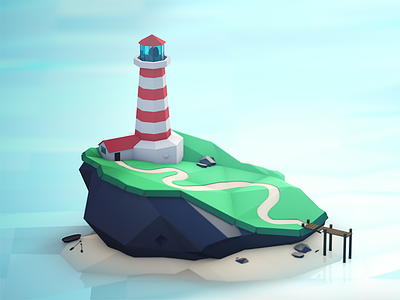 A Getaway beach c4d island lighthouse model ocean render