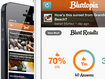 Blurtopia Available Now answers app feedback ios iphone orange polling questions results social