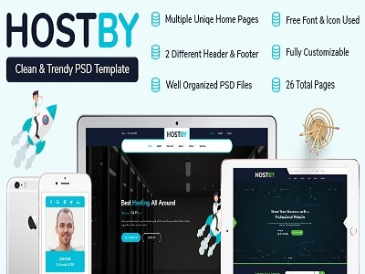 HOSTBY | MultiPage Hosting PSD Template clean design features flat freebie homepage landingpage psd ui ux web website