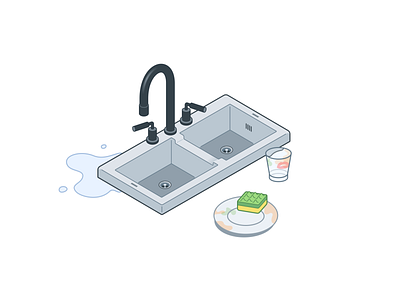 Washing faucet figma flat illustration scetch sink sponge vector water