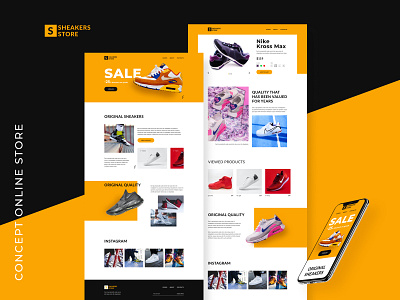 Concept Online Store color design dribbbble dribbble figma figmadesign header shoes shot sneakers ui yellow