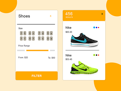 E Commerce app brand filter multicolor popular shoes