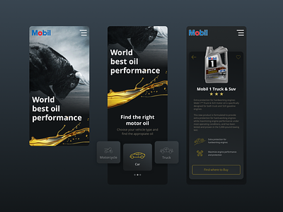 Mobil 1 - Dark Concept dark ui engine mobile mobile app mobile app design motor motor oil vehicles