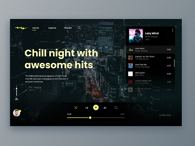 Music player UI concept dark dark concept design concept desktop music online radio player songs sound ui