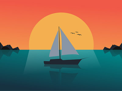 sailaway boat design flat flat design geometic illustration sail sail boat