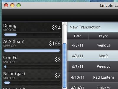 LincolnLog 2 app blue budget dark gnu gui java java2d list mac money open progress bar source swing table texture ui user interface