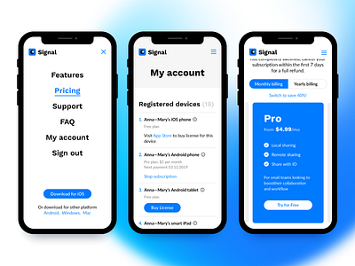 Signal website account page app colors app design colors gradient icons interface ios iphone mobile mobile application mobile ui product app sketchapp ui user interface ux web design web site