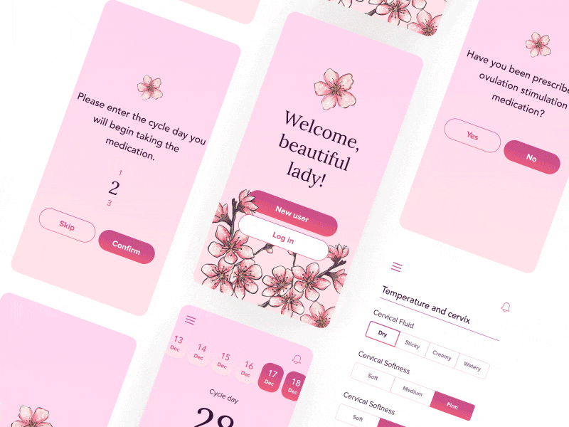 Period Tracker App application female flower health healthcare interaction ios mobile ui ux