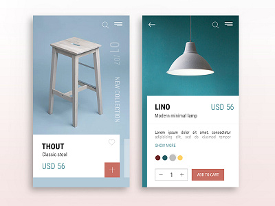 Furniture app ecommerce furniture interface minimal ui ux