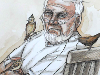 Big Bad Bill birds coffee drawing grandad painting pen portrait watercolour