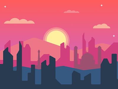 Dusk:Rindu Azan Maghrib dusk flat design illustration vector