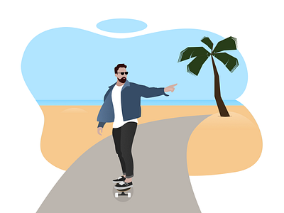 Skate Beach beach flat design illustration skateboarding