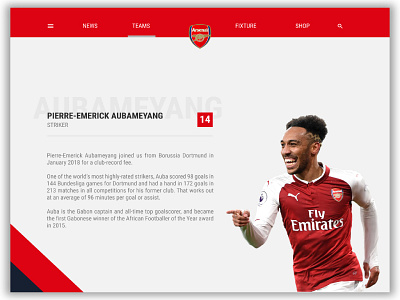 Arsenal Player Profile Website app design app ui apps arsenal football simple soccer ui user interface website