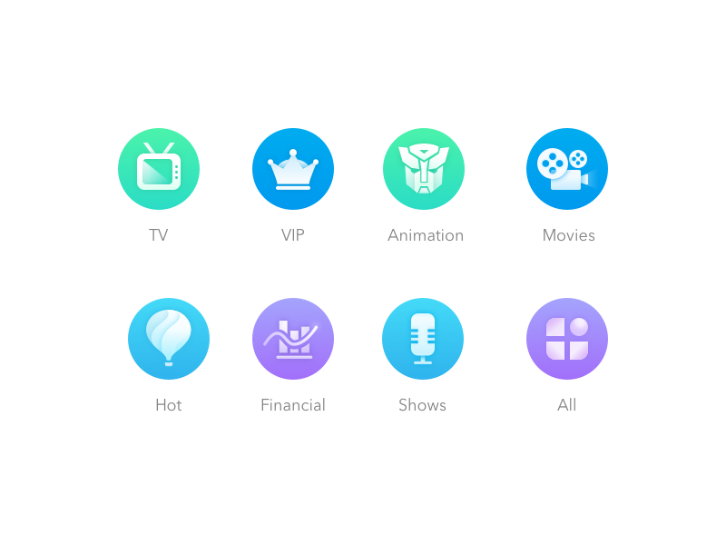 Icons for video's APP icon movies shows tv ui vip