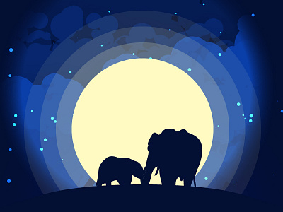 Wildlife at Night on a hill animals elephants forest hill moon night silhouette sky wildlife