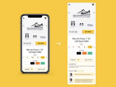Daily UI #012 E-Commerce Shop (Single Item) cleandesign design details funtodesign mobile app shoes ui and ux yellow