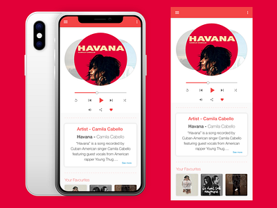 Daily UI #009 Music Player applicaiton camila cabello clean design funwhiledesign havana mobile music album music app music palyer pause play red screen