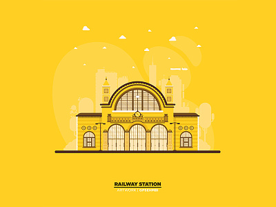 Monochromatic Flat Railway Station colorful series design dribbble dribbble best shot dribbble shot first shot flat design flat designs gpsehmbi graphic gang hello dribbble illustration info graphics monochromatic monochromatic illustration motion graphics railway station v is for vector vector yellow color