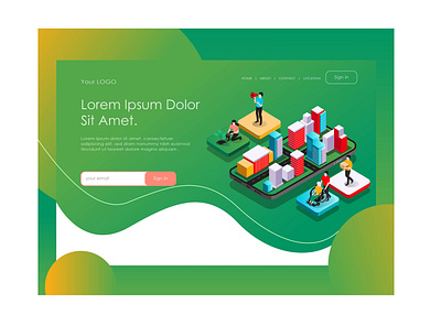 building and smartphone 01 building character delivery app flat design growth home page illustrate illustration isometric landing page modern smartphone tecnology web design