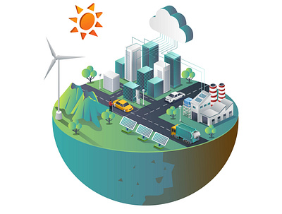 Smart city with cloud server and solar panels communication