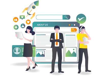 The work team introduces investment and about the company 3d business character design flat design graphic design home page illustration landing page logo modern profesinal team work ui web design