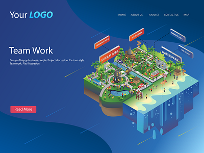 Flat Isometric Design City Of Waterpark 01 area background design beach business character design flat design home page illustrate illustration isometric landing page maps modern parking personal branding tecnology ui waterpark web design