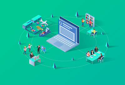 Isometric Komputer 01 01 01 03 01 banner business character computing flat design home page illustration industry isometric landing page laptop meeting meetup modern people illustration tecnology ui ux vector web design