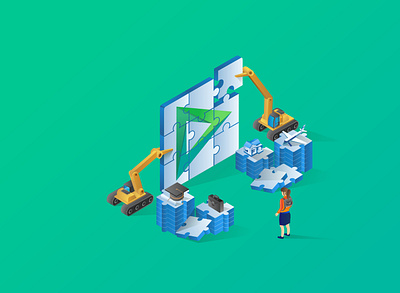 puzzle online courses isometric business flat design home page illustrate illustration isometric landing page modern online courses online store puzzle student project tecnology vector web design