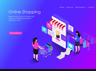 Shopping online and smart shopping 01 business card character discount card flat design home page illustrate illustration isometric landing page modern onlineshopping shopping tecnology web design