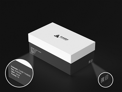 Shoebox branding "FLAXBY"