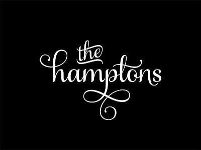 The Hamptons black curly design lettering logo script swashes typography white