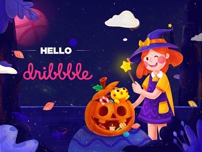 Hello Dribbble! art branding cat design flat girl illustration night ui